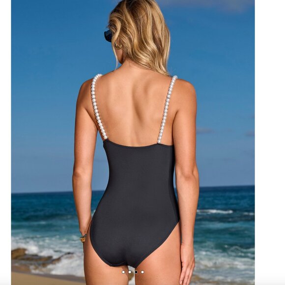 NWT KATE SPADE PEARL STRAP ONE PIECE SWIMSUIT SWIMWEAR BLACK XS $178 - Picture 3 of 8